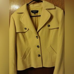 EVAN-PICONE Stretch Women Button Up YELLOW Wool Coat Jacket Blazer 2 Side Pock